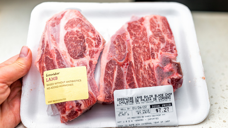 Raised lamb with "no antibiotics" label