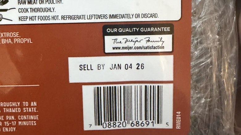 A sell-by date on a package of food