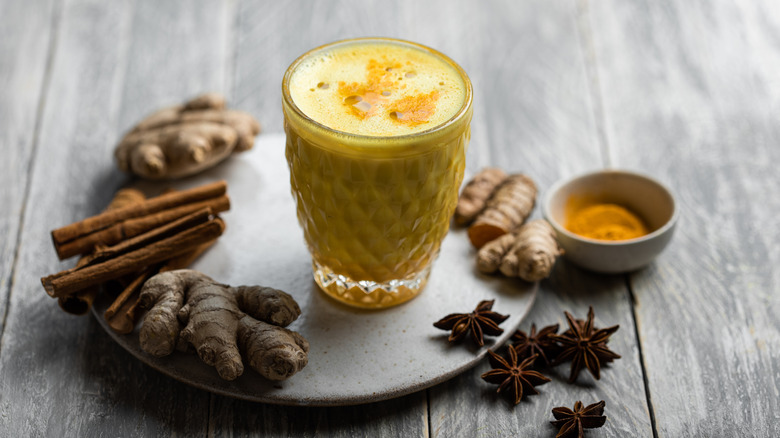 Golden milk with cinnamon, star anise, and turmeric