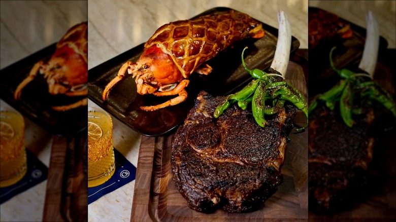 Lobster en croute and a tomahawk steak at Carversteak Las Vegas