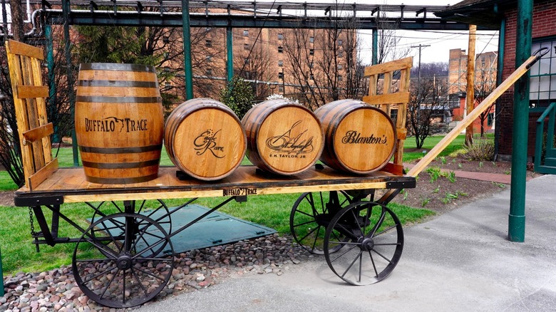 A wagon containing bourbon barrels