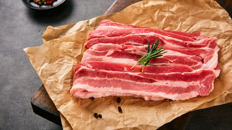 raw bacon on butcher paper
