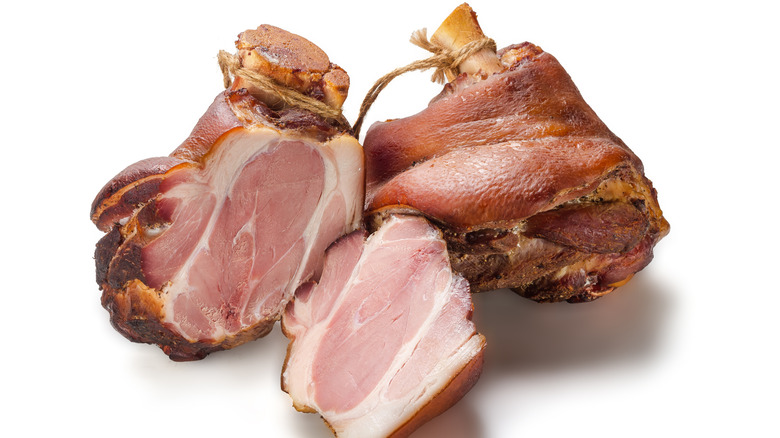 ham hocks against white background