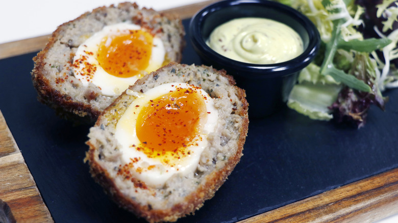 Scotch egg cut in half