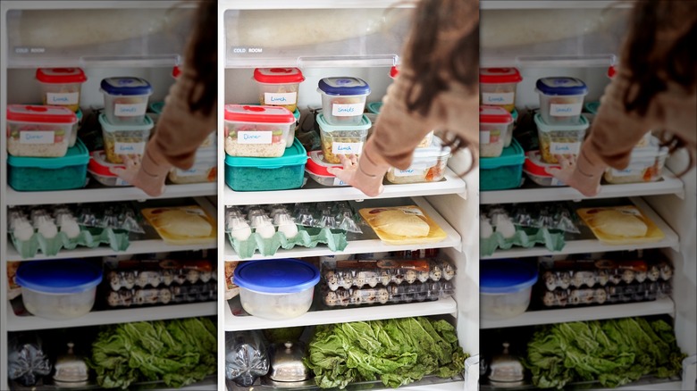 Fridge filled with leftovers