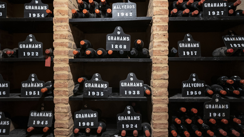 bottles of port on display