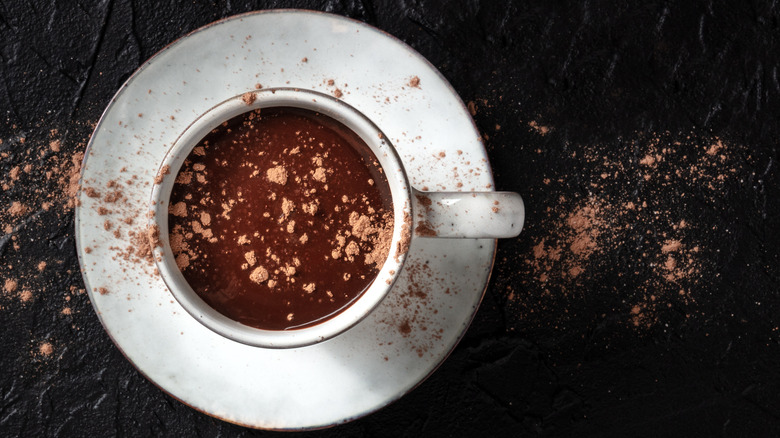 A cup of hot chocolate seen from above.