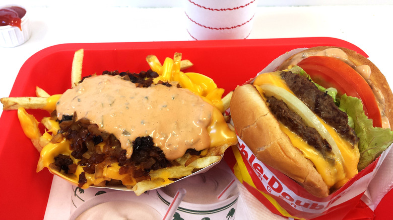 Double Double cheeseburger and animal-style fries at In-N-Out