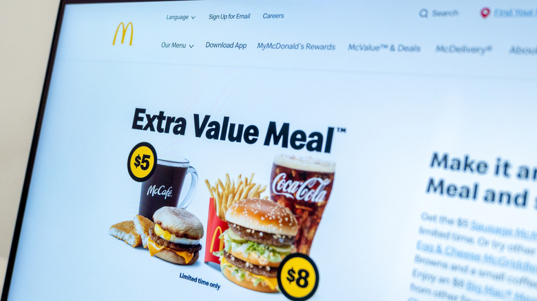 Laptop screen showing the website for McDonald's Extra Value Meal deal