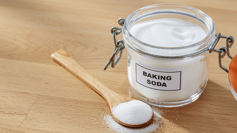 Baking soda in a glass jar.