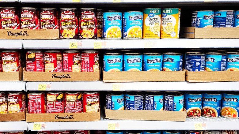 The canned soup section at a store