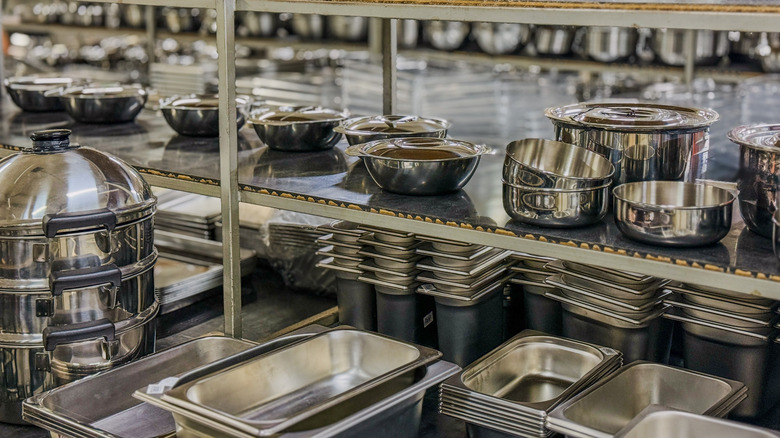 Restaurant equipment on shelves