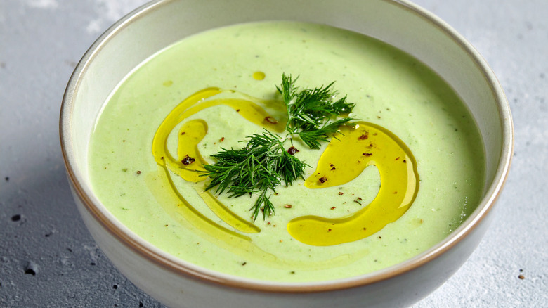 cucumber soup finished with olive oil