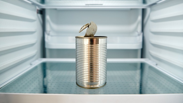 Open tin can in refrigerator