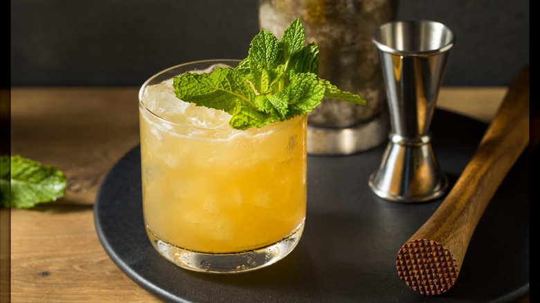 A whiskey smash cocktail