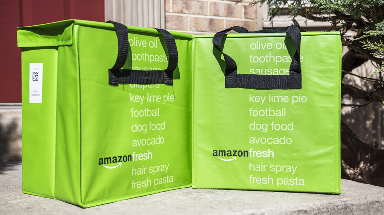 Amazon Fresh bags on a porch