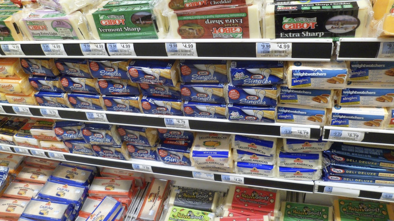Cheese case at supermarket