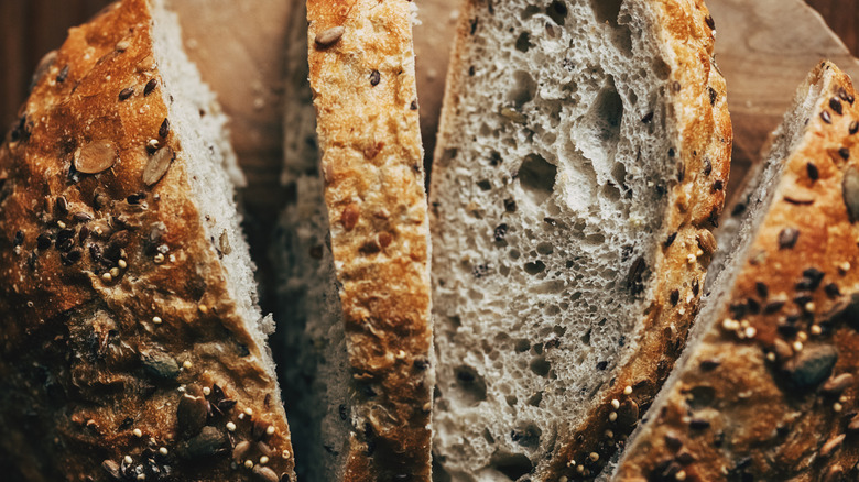 bread slices with aeration on cutting board