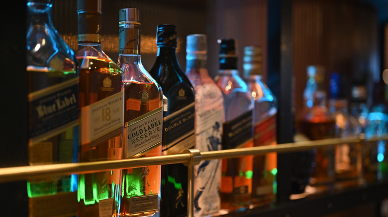 Bottles of alcohol in a dark space