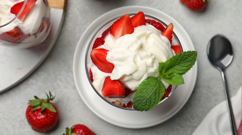 Strawberries with whipped cream.