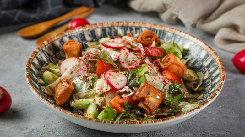 Fattoush salad with sumac in the dressing