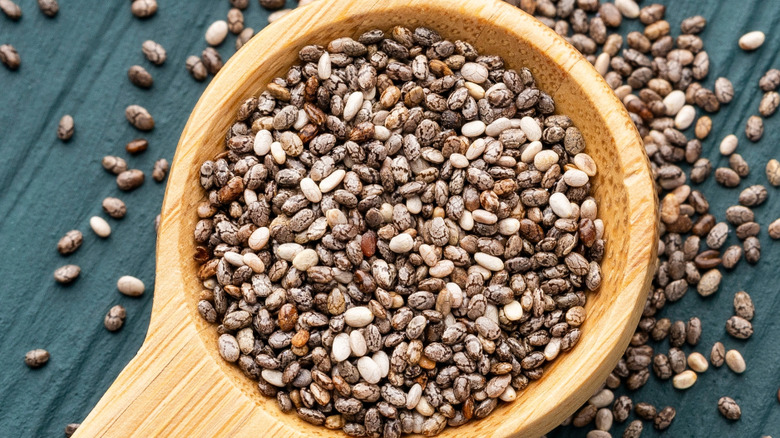 A close-up of a scoop of chia seeds