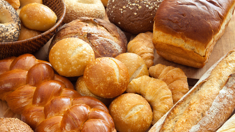 Assorted breads on a counter