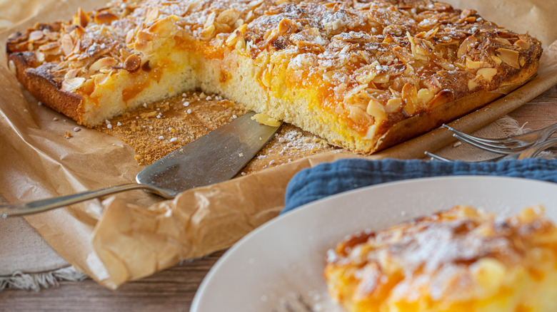 Almond cake on parchment paper