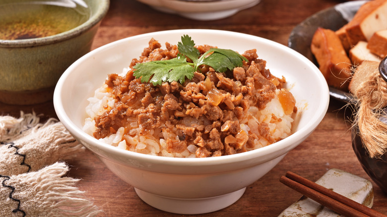 A bowl of Taiwanese braised pork rice.