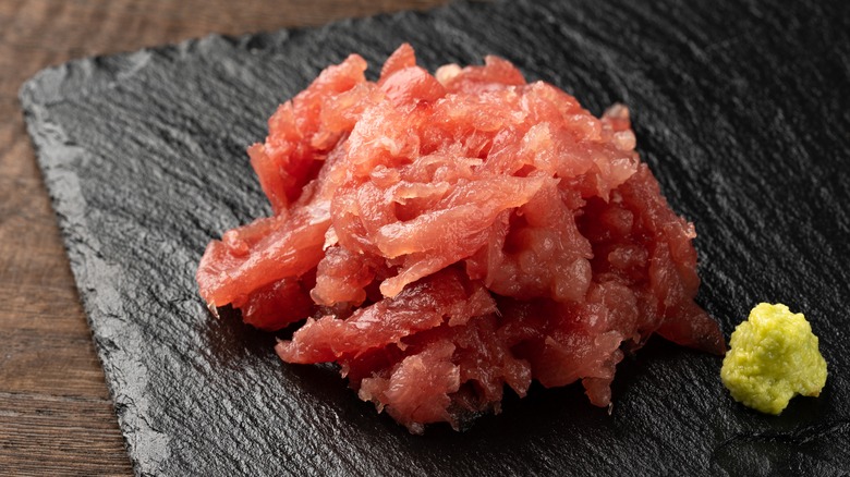 isolated tuna scrape on cutting board