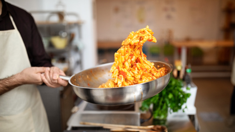 Finishing pasta in a pan