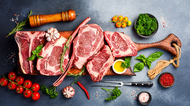 Assorted raw meat and vegetables