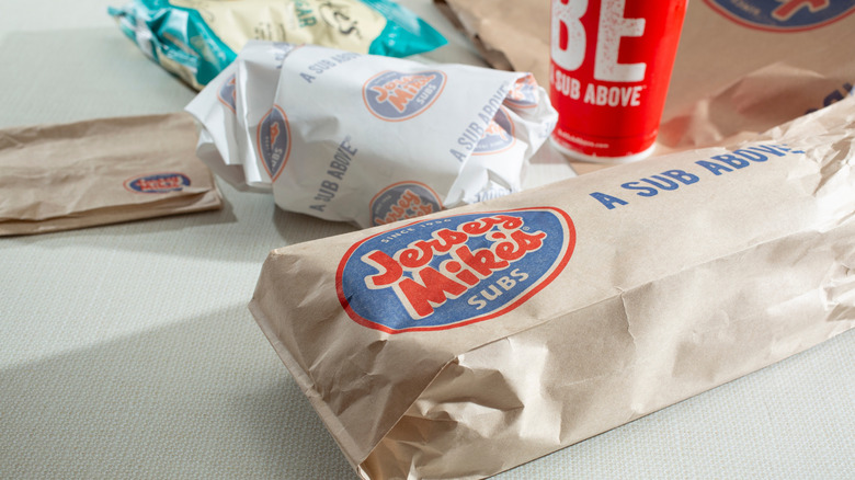 Jersey Mike's sandwiches and drink