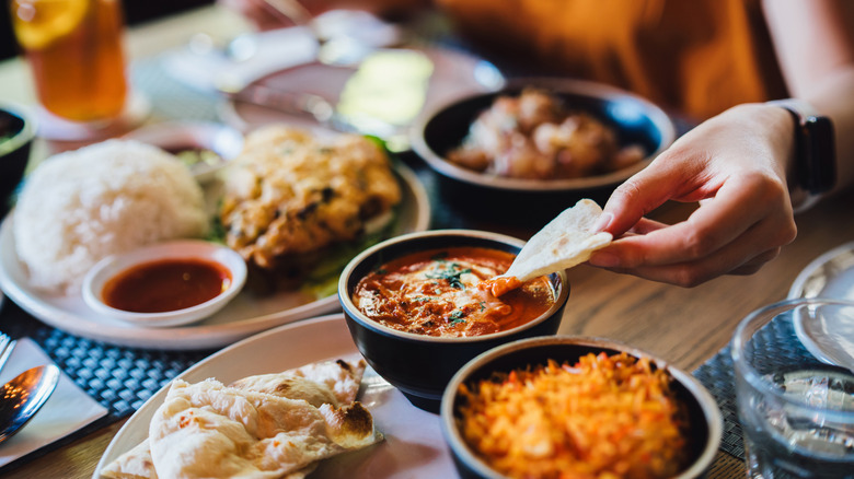 pictured spread of Indian dishes