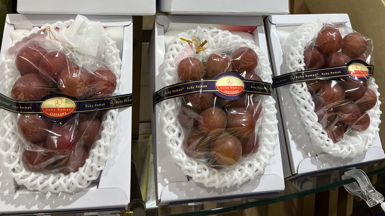 Ruby Roman grapes on display in Japan