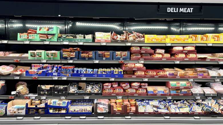 Aldi's deli meat section, featuring all its packaged hot dog options