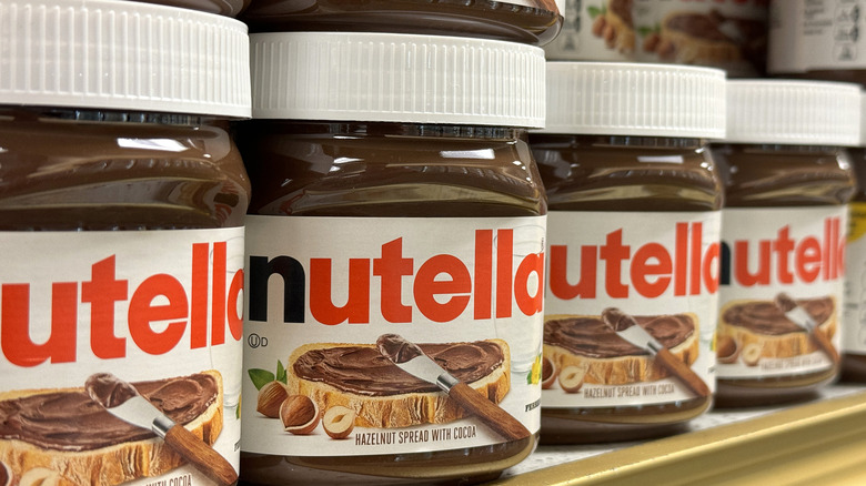 Shelf of Nutella jars