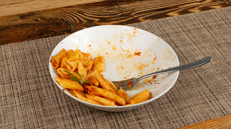 Bowl of leftover pasta