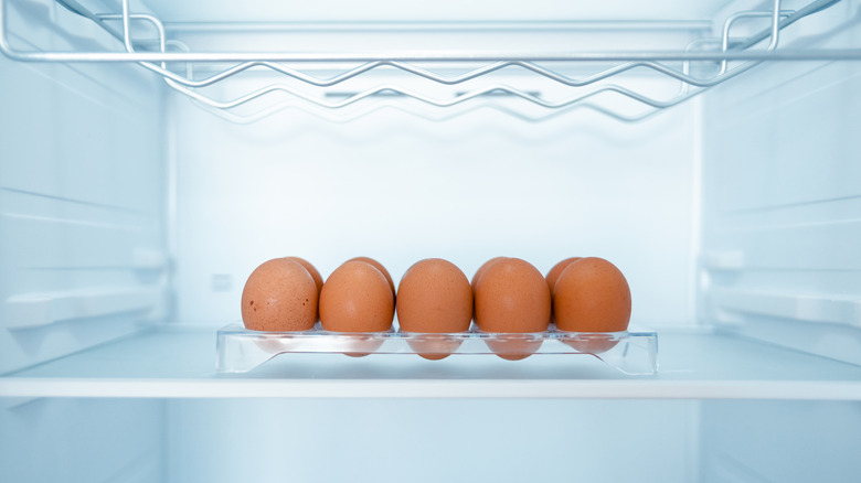 Ten eggs stored in the fridge
