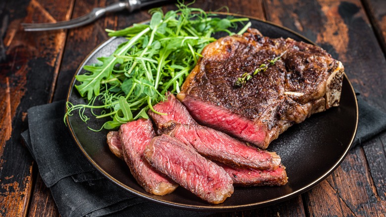 waygu beef on black plate