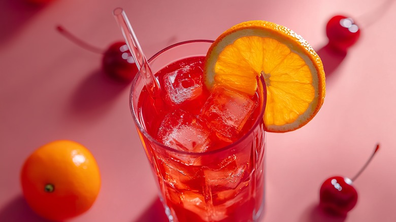 Shirley Temple drink in a tall glass