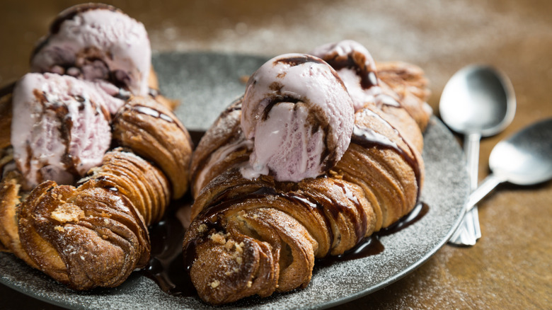 Croissants with ice cream topping