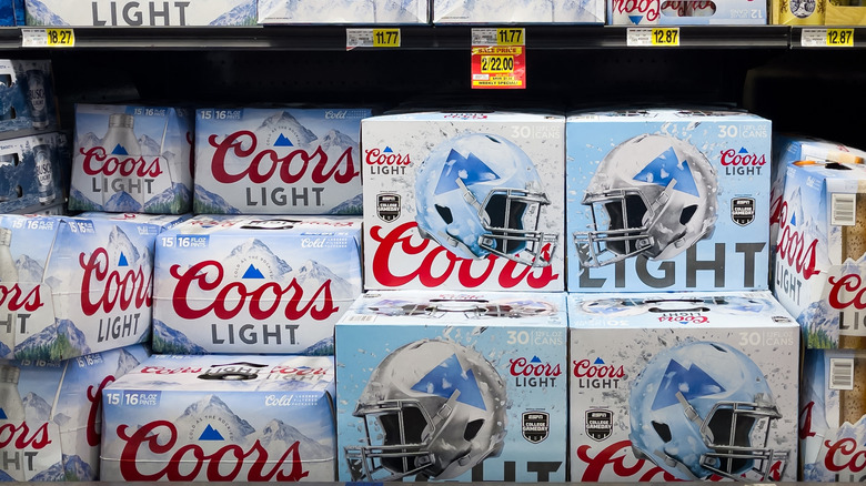 Cases of Coors Light at the grocery store.
