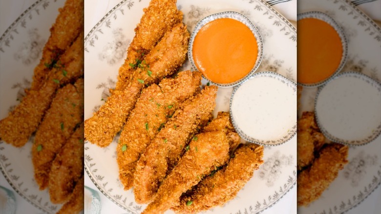 Cap'n Crunch chicken strips with honey mustard and ranch dipping sauces at The Pioneer Woman Mercantile