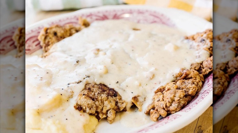 Chicken fried steak with sausage gravy and mashed potatoes at The Pioneer Woman Mercantile