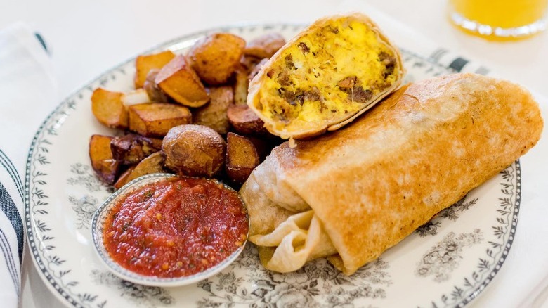 Cowboy Breakfast Burrito with Crispy Bits potatoes and salsa from The Pioneer Woman Mercantile