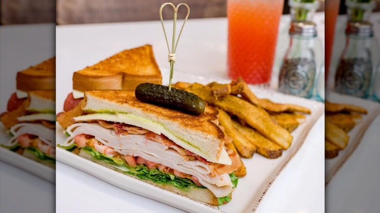 Turkey bacon club sandwich with steak fries from The Pioneer Woman Mercantile