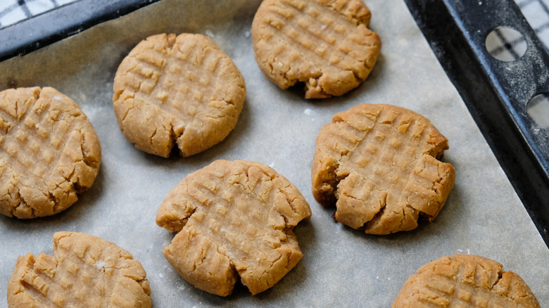 Peanut butter cookies on a baking sheet