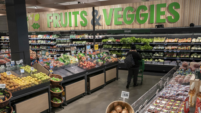 The fruits and vegetables section of an Amazon Fresh store
