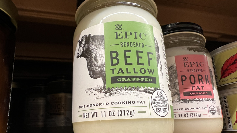 Bottled beef tallow on a store shelf